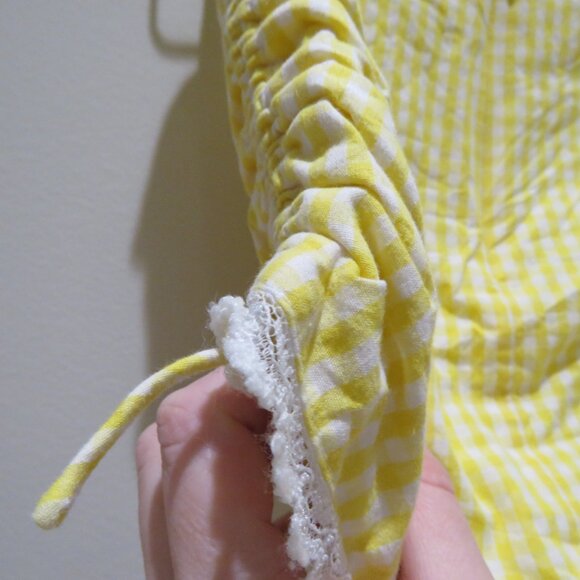 GUIZIO Gingham Ruched Side Tie Mini Skirt in Limincello Yellow Coquette Cottage - Picture 14 of 15